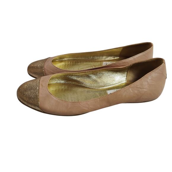 Jimmy Choo Sz 40 (US 10) Pink Gold Metallic Sparkle Cap Toe Ballet Flat Leather - Picture 2 of 10